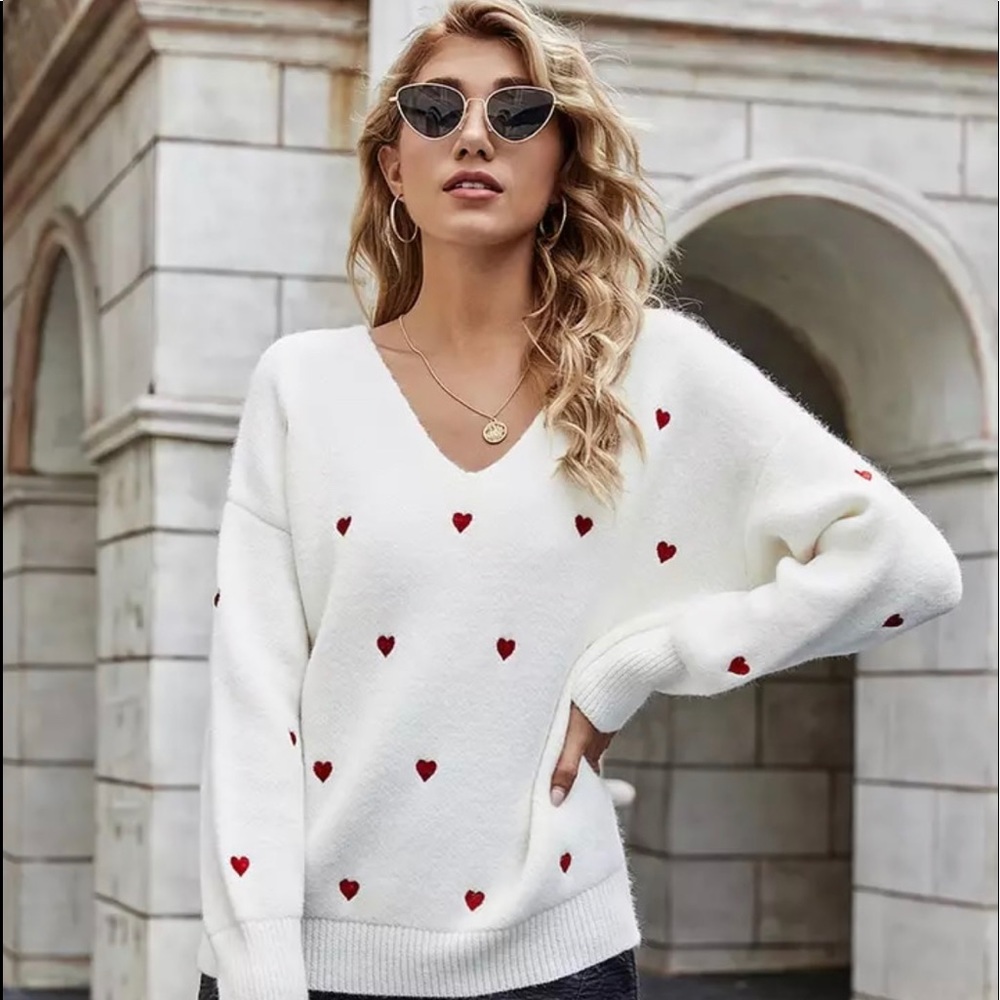 ♥️Fitshinling V Neck Embroider ♥️ Pullover Sweater: White//Sage//Black M NWT